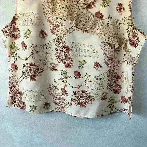 Robert Louis Silk Floral Sleeveless Ruffle V Neck Tank Top Blouse Size 1X - Picture 2 of 11